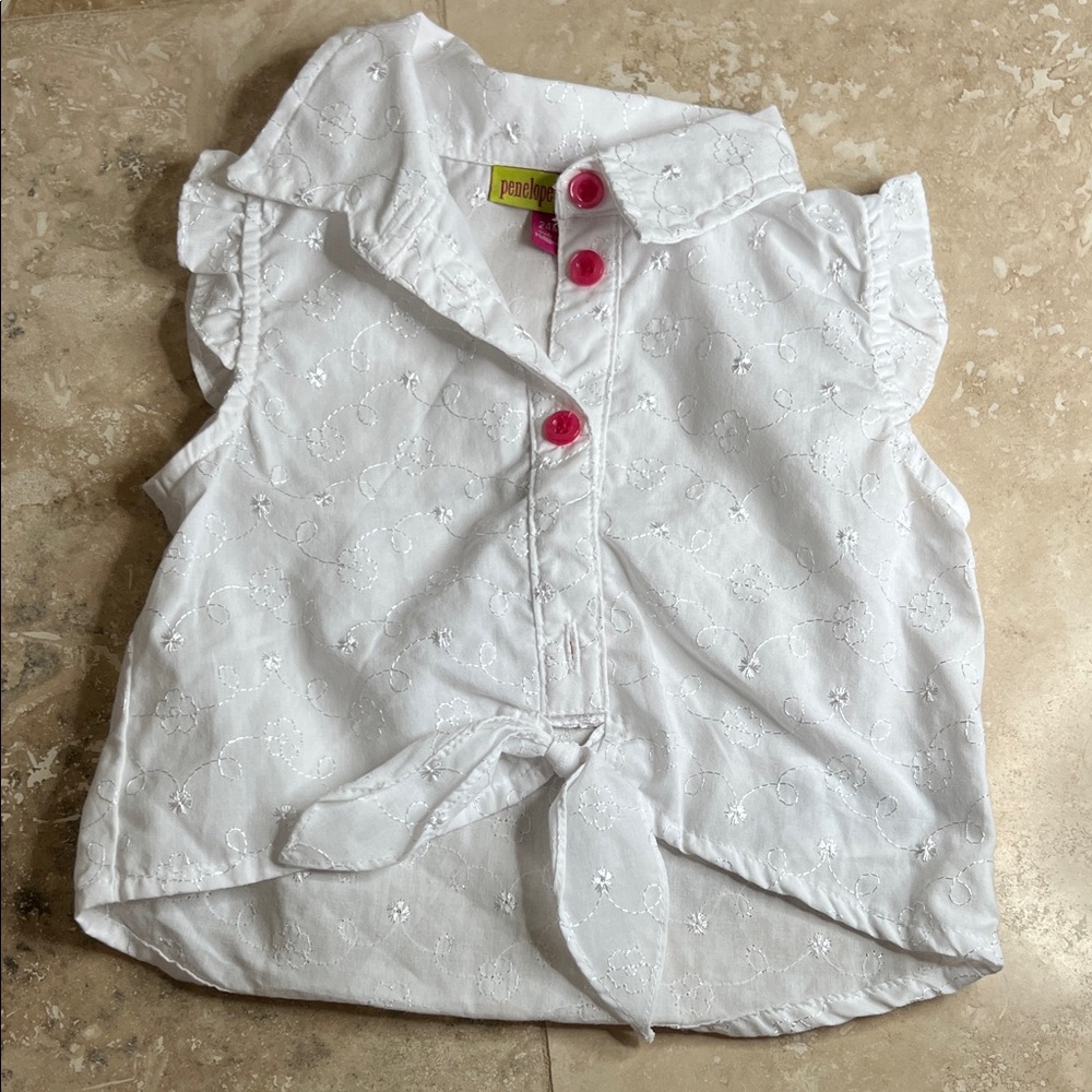 Peaches Uniforms White Kids Blouse with Pink Buttons